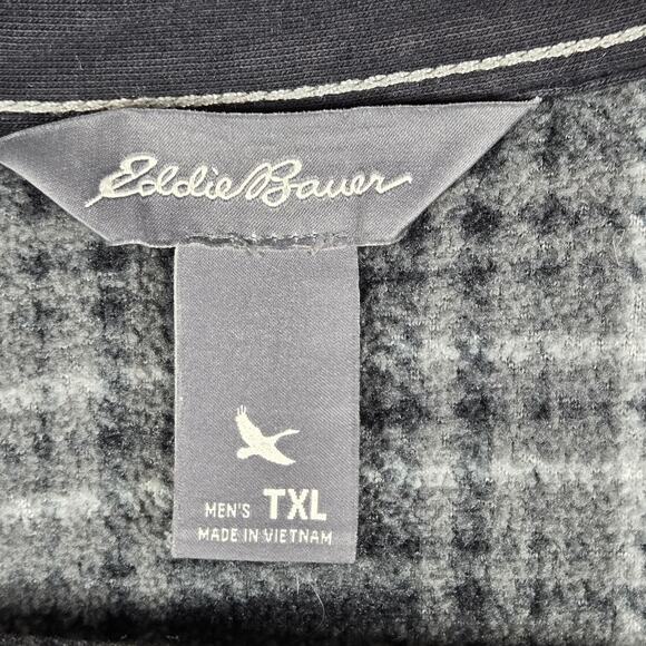 Eddie Bauer Fleece Shirt Jacket Men’s TXL Tall Gray Black Plaid Button Front - Picture 4 of 12
